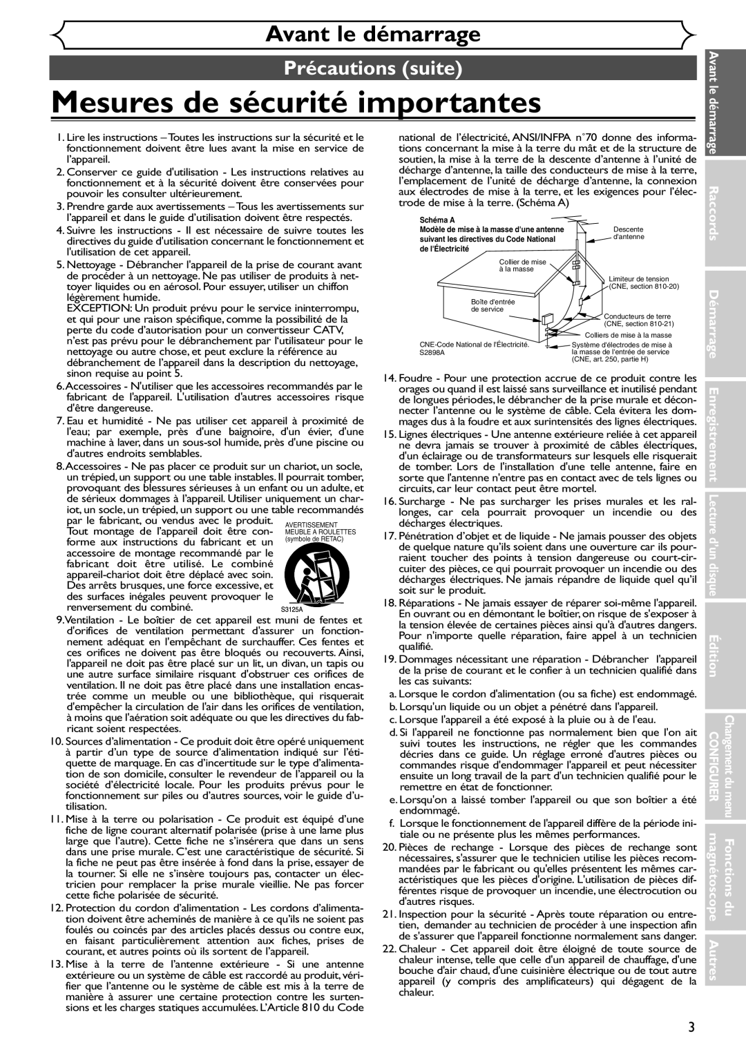 Emerson EDVR95E owner manual Précautions suite, Raccords, Démarrage 