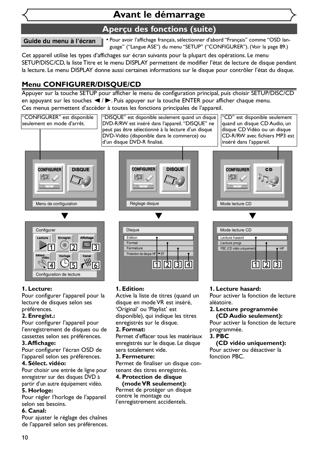 Emerson EDVR95E owner manual Menu CONFIGURER/DISQUE/CD 