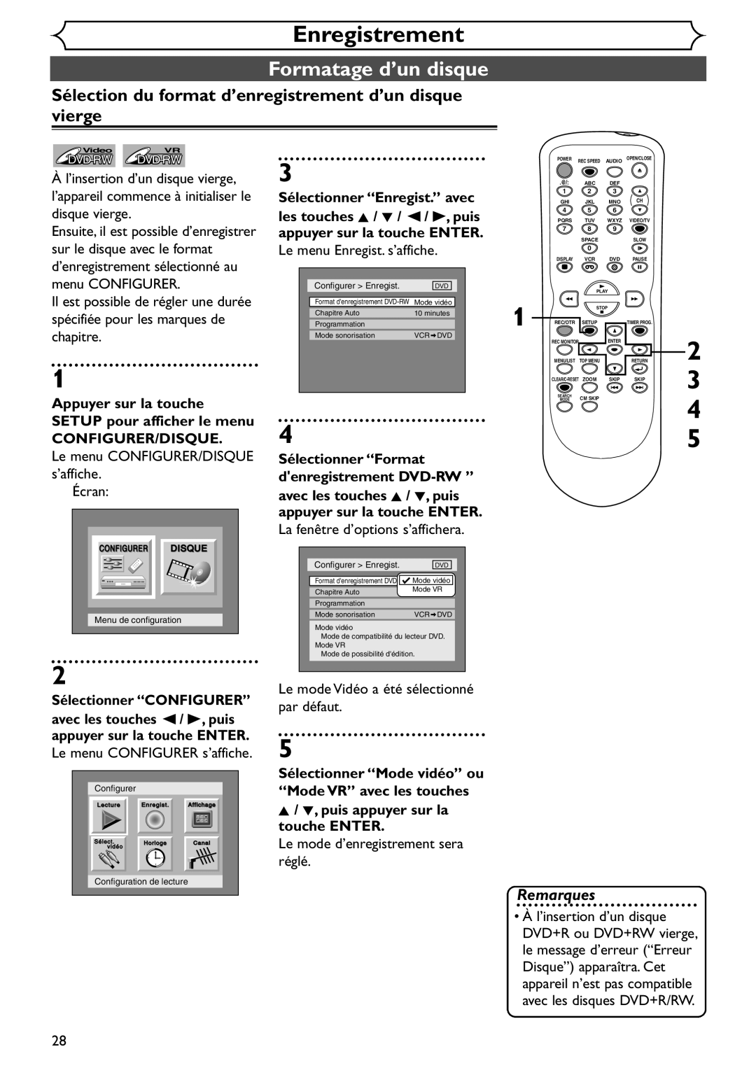 Emerson EDVR95E owner manual Formatage d’un disque, Sélection du format d’enregistrement d’un disque vierge 