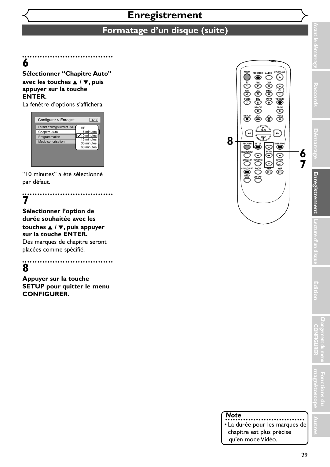 Emerson EDVR95E owner manual Formatage d’un disque suite, Minutes a été sélectionné Par défaut 