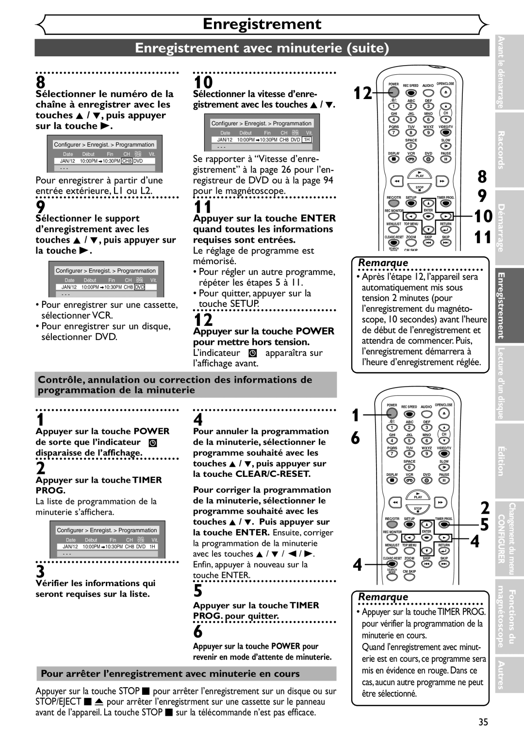 Emerson EDVR95E owner manual Enregistrement avec minuterie suite 