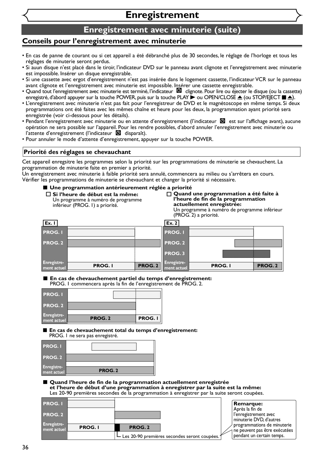 Emerson EDVR95E owner manual Conseils pour l’enregistrement avec minuterie, Priorité des réglages se chevauchant 