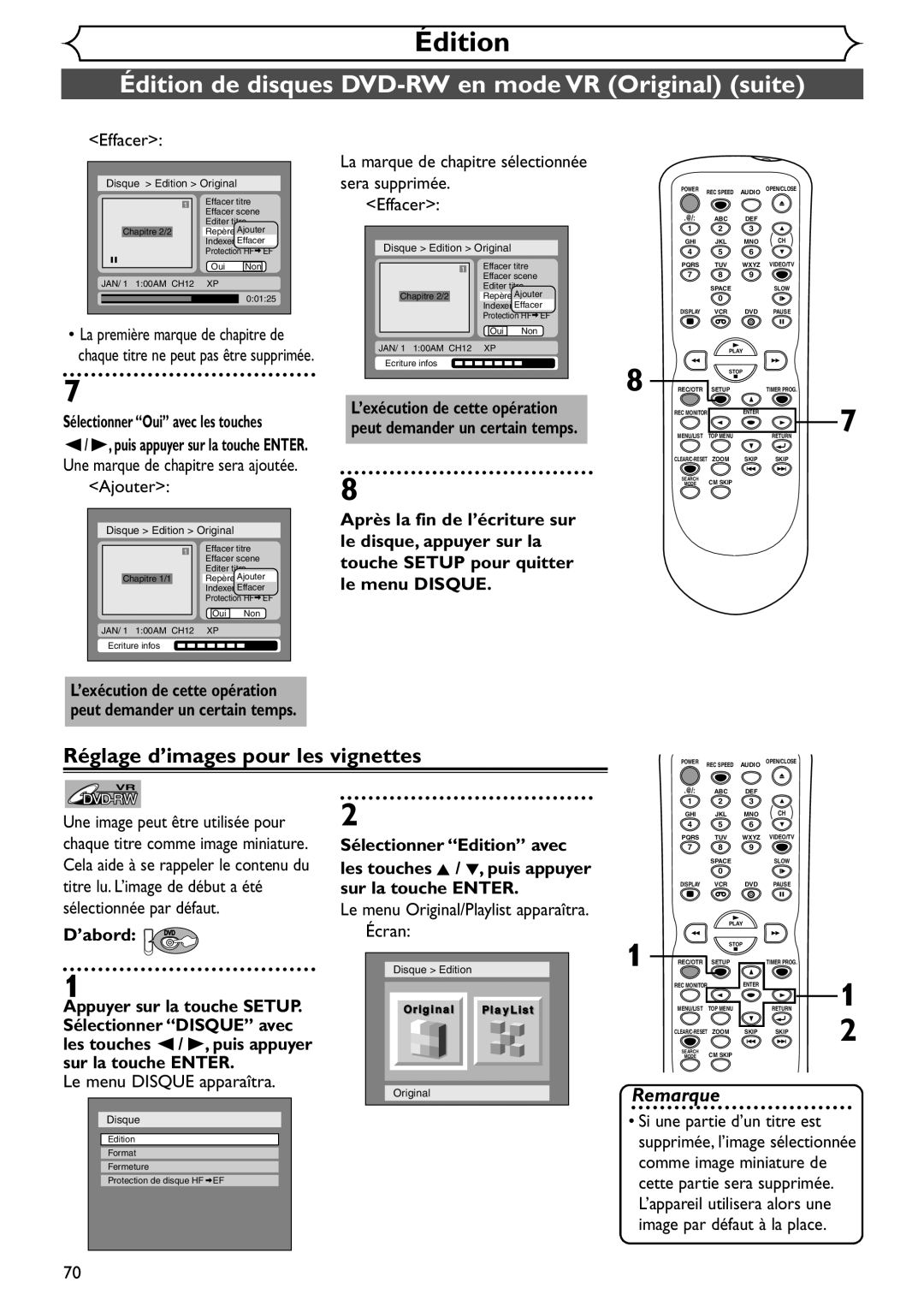 Emerson EDVR95E owner manual Réglage d’images pour les vignettes 