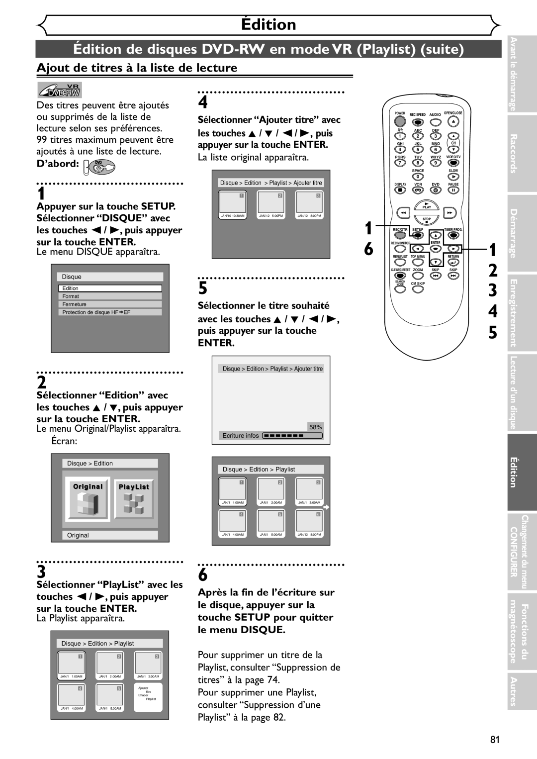 Emerson EDVR95E owner manual Ajout de titres à la liste de lecture, La liste original apparaîtra 