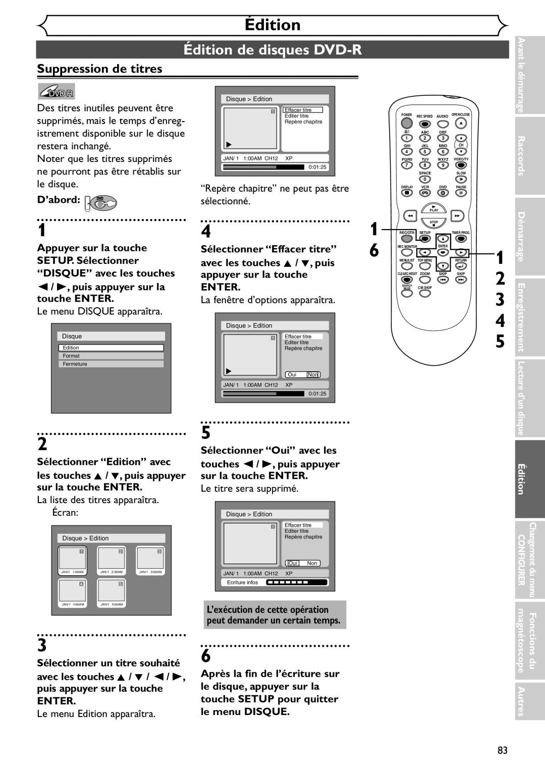 Emerson EDVR95E owner manual Édition de disques DVD-R, Repère chapitre ne peut pas être sélectionné 