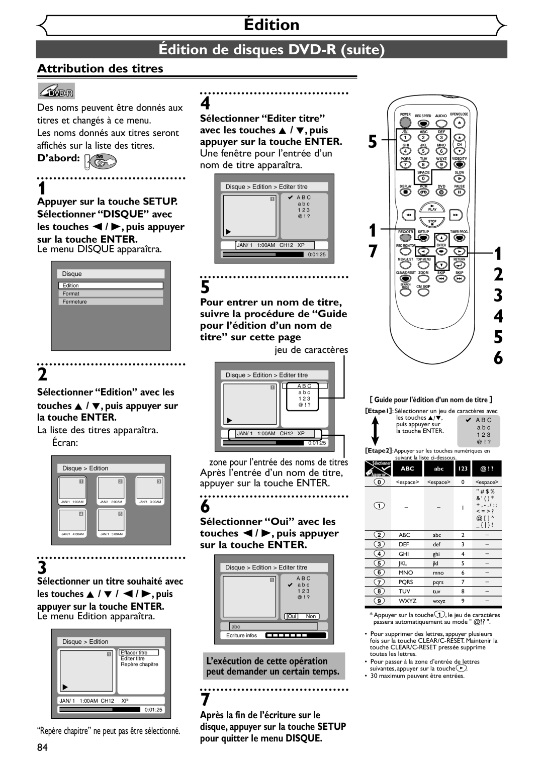 Emerson EDVR95E owner manual Édition de disques DVD-R suite, Appuyer sur la touche ENTER. Le menu Edition apparaîtra 