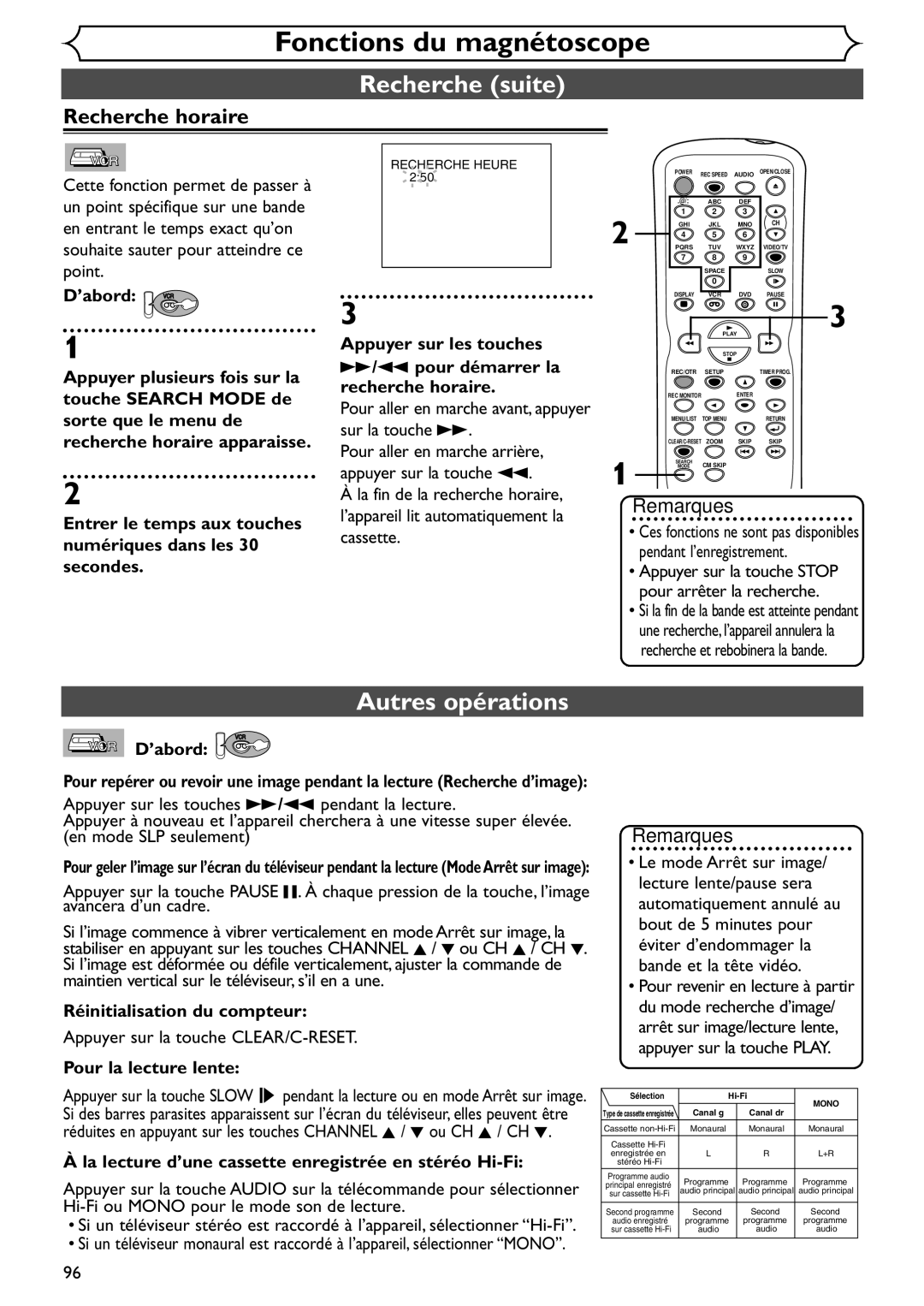 Emerson EDVR95E owner manual Autres opérations 