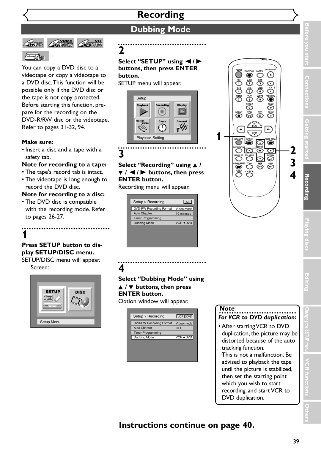 Emerson EDVR95E owner manual Dubbing Mode 