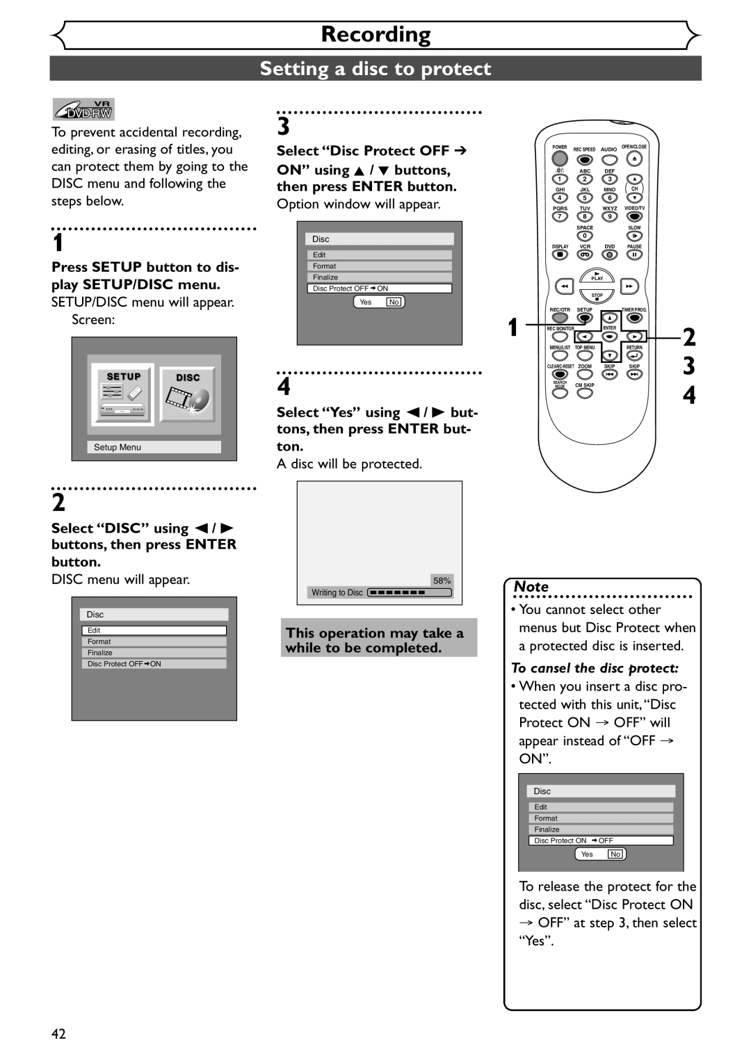 Emerson EDVR95E Setting a disc to protect, Select Yes using / B but, Tons, then press Enter but, Disc will be protected 