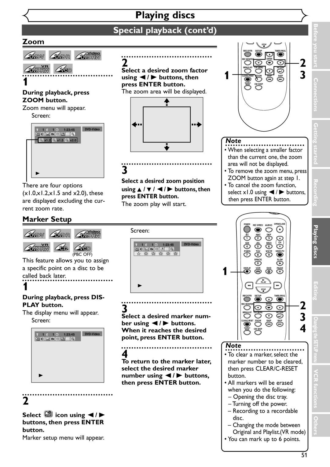 Emerson EDVR95E owner manual Zoom, Marker Setup 