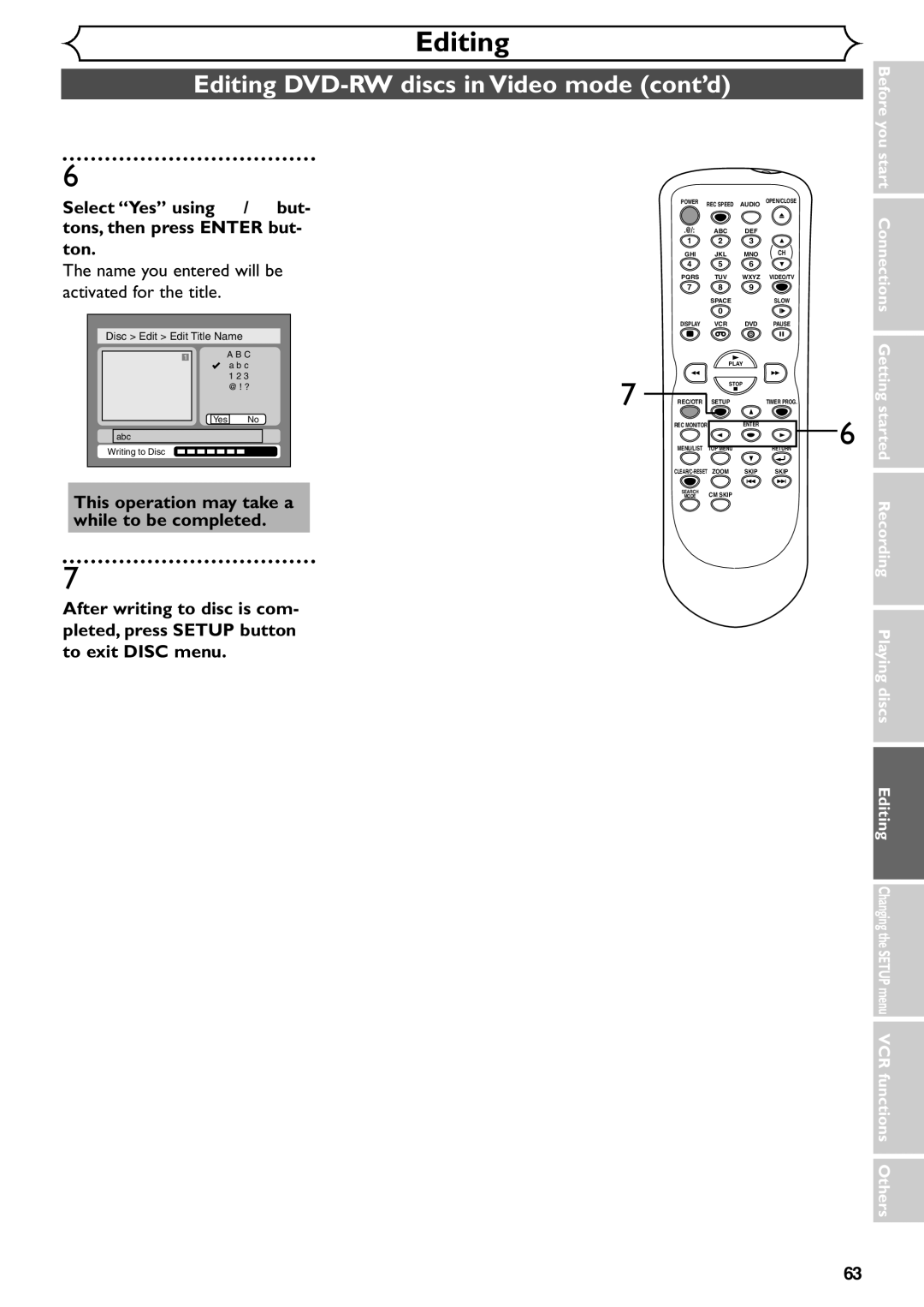 Emerson EDVR95E owner manual Name you entered will be activated for the title, This operation may take a 