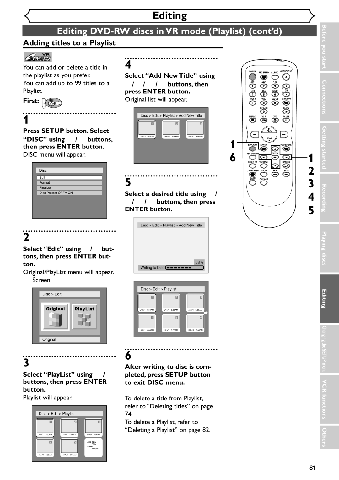 Emerson EDVR95E owner manual Adding titles to a Playlist, You can add or delete a title, Playlist Press Enter button 