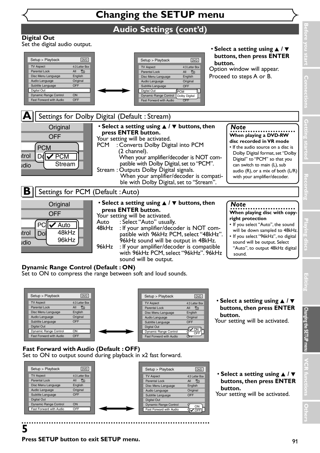 Emerson EDVR95E owner manual Audio Settings cont’d 