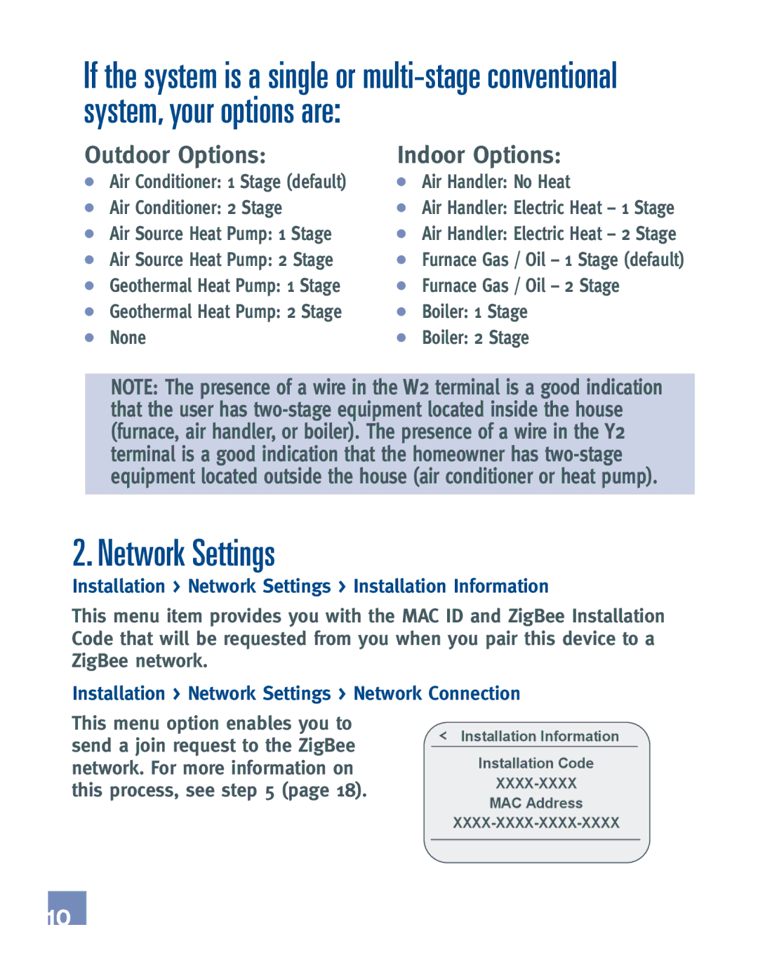 Emerson EE542-1Z installation manual Installation Network Settings Installation Information 