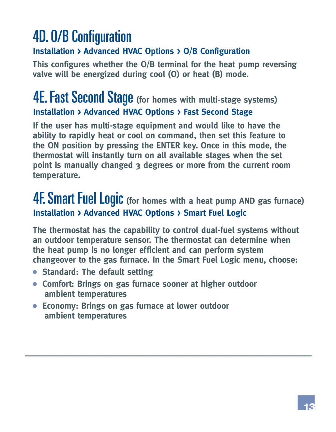 Emerson EE542-1Z installation manual 4D. O/B Configuration, Installation Advanced Hvac Options O/B Configuration 