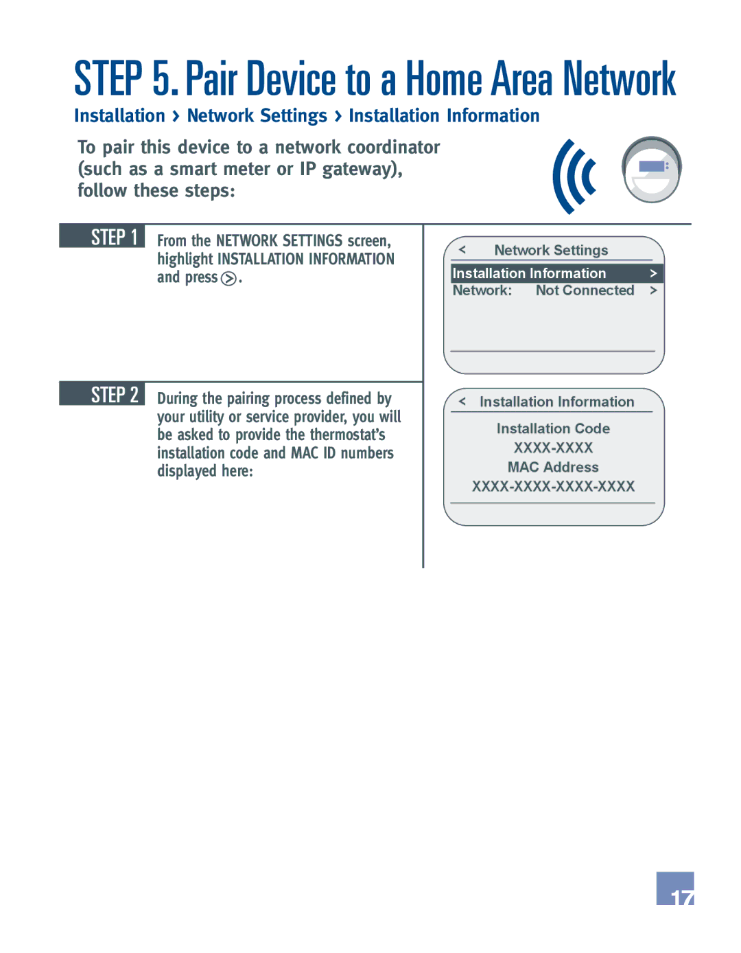 Emerson EE542-1Z installation manual Pair Device to a Home Area Network 