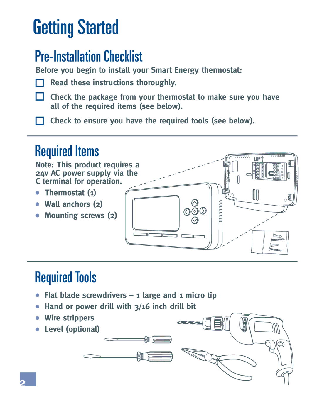 Emerson EE542-1Z installation manual Getting Started, Pre-Installation Checklist, Required Items, Required Tools 