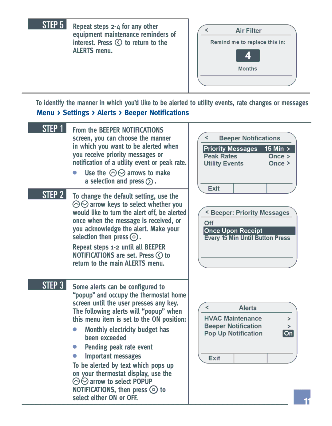 Emerson EE542-1Z user manual Pending peak rate event Important messages, Priority Messages 15 Min, Once Upon Receipt 