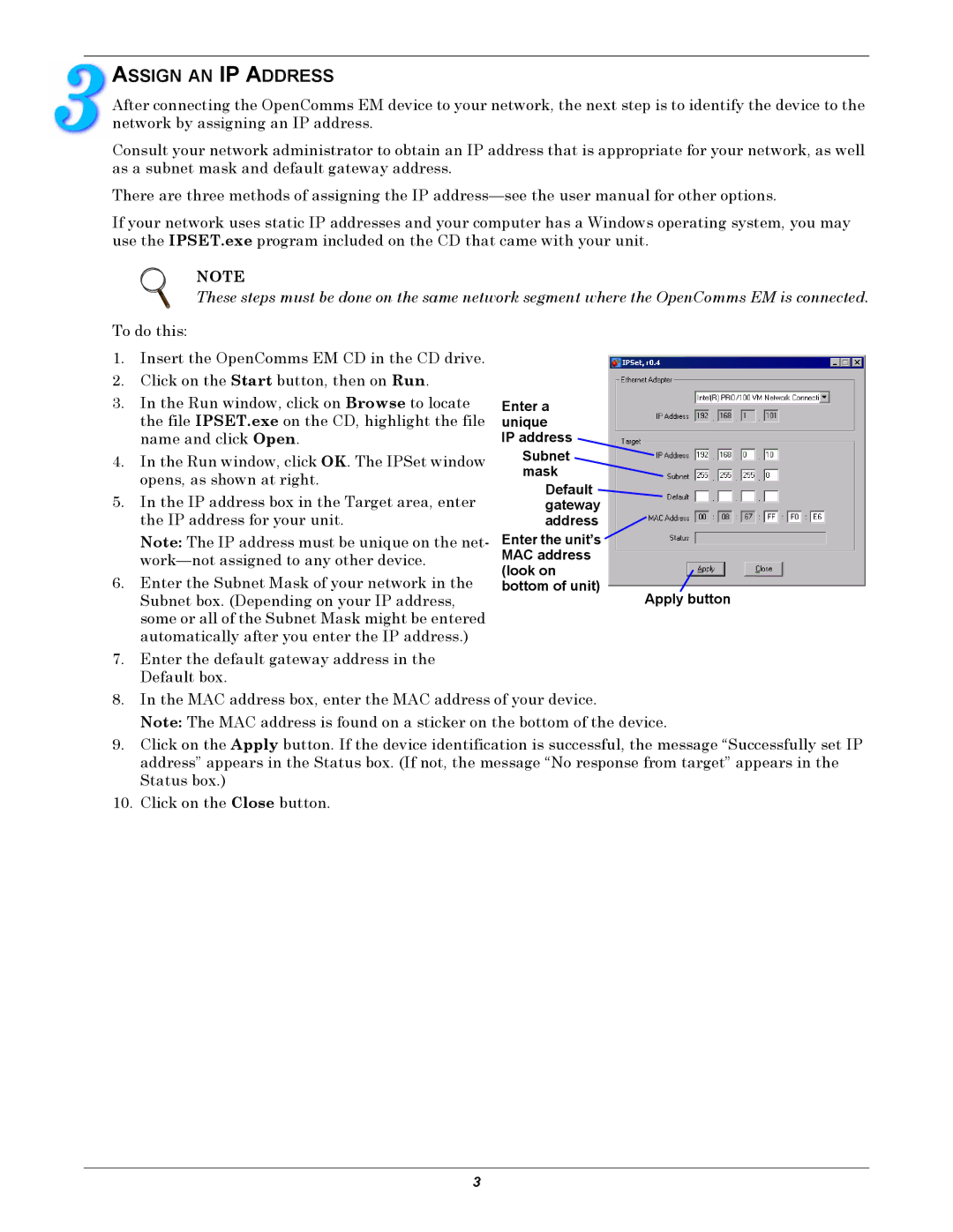 Emerson EM quick start Assign AN IP Address 