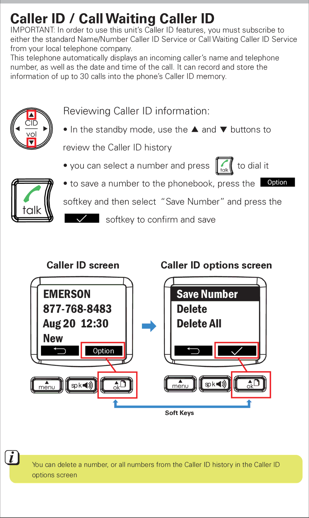 Emerson EM6000 manual Caller ID / Call Waiting Caller ID, Reviewing Caller ID information 