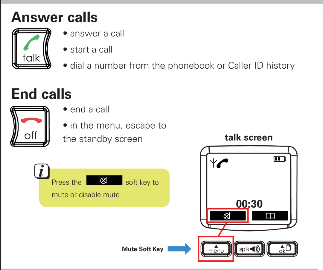 Emerson EM6000 manual Answer calls, End calls, Talk screen 