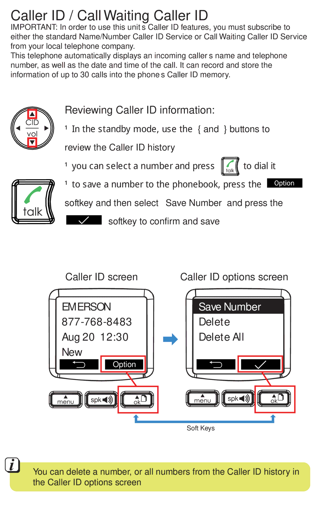 Emerson EM6120-2 manual Caller ID / Call Waiting Caller ID, Reviewing Caller ID information 