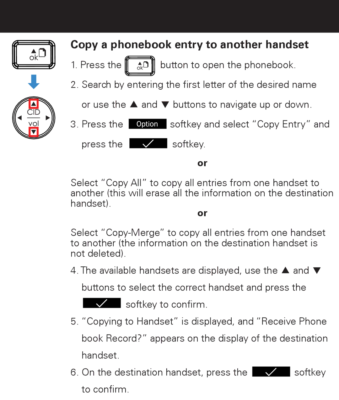 Emerson EM6120-2 manual Copy a phonebook entry to another handset 