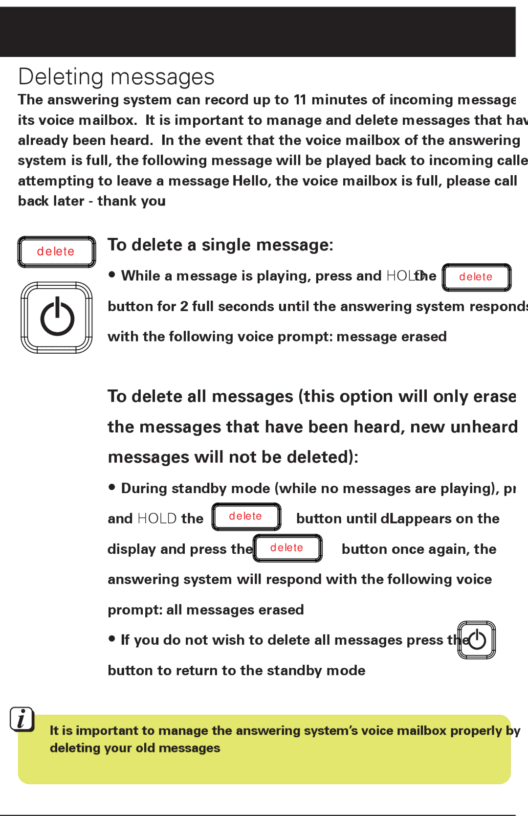 Emerson EM6120-2 manual Deleting messages, To delete a single message 