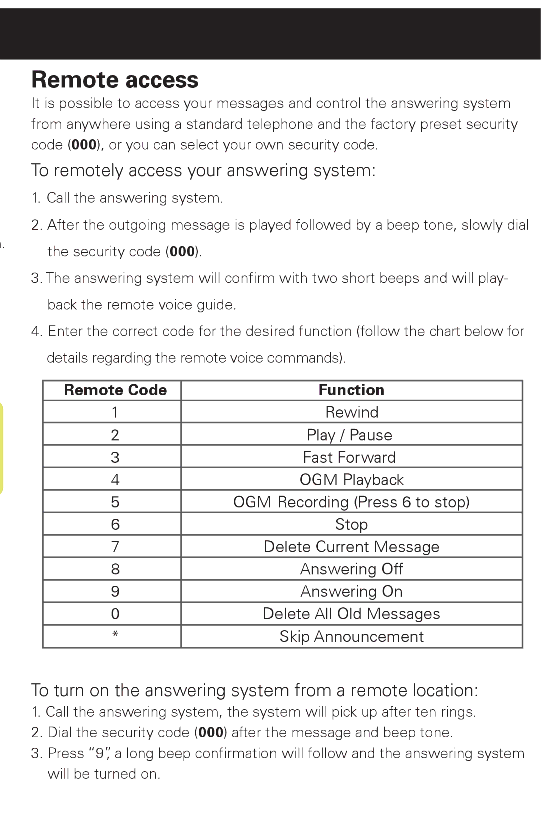 Emerson EM6120-2 manual Remote access, To remotely access your answering system 