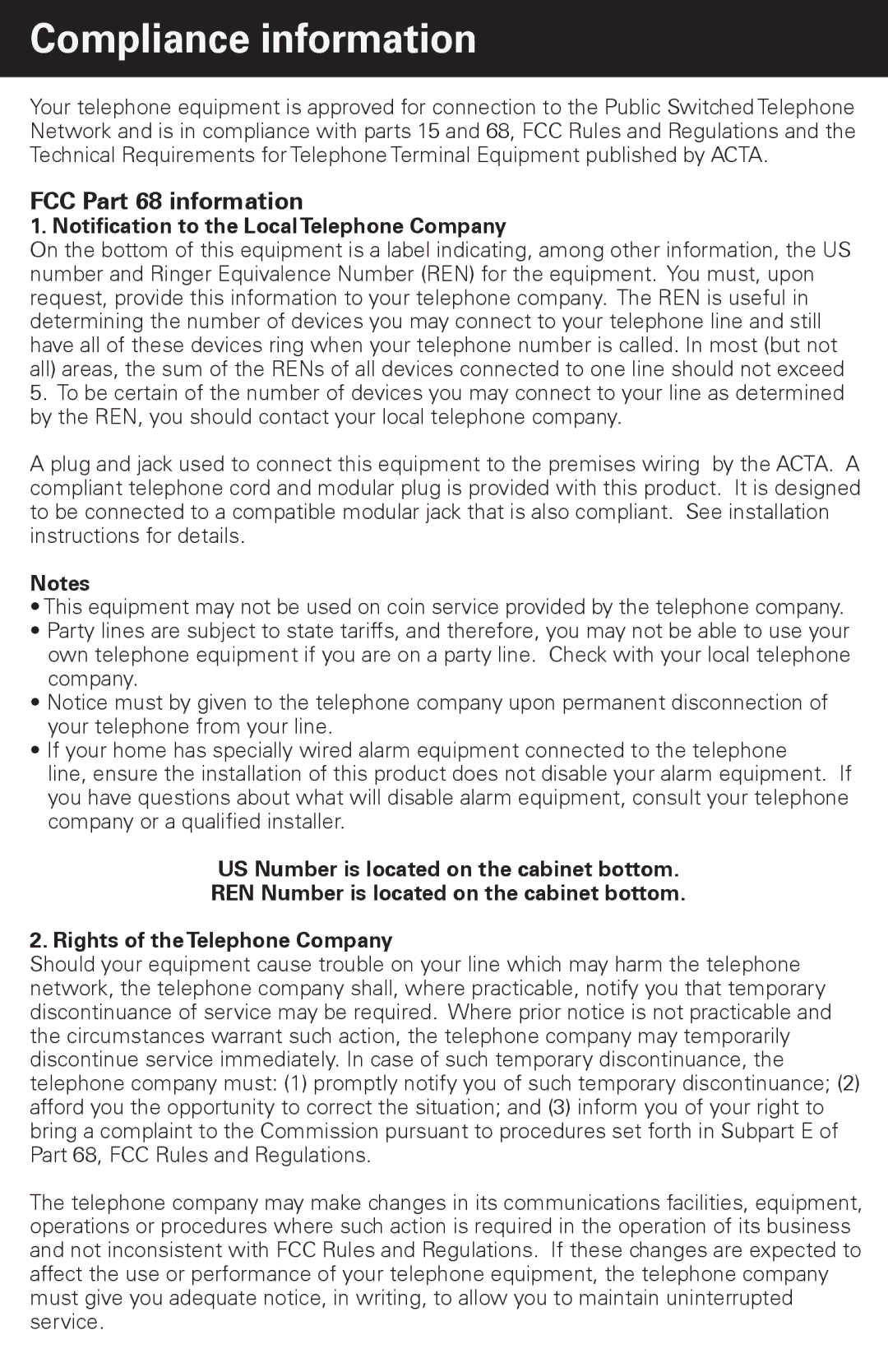 Emerson EM6120-2 manual Compliance information, FCC Part 68 information 