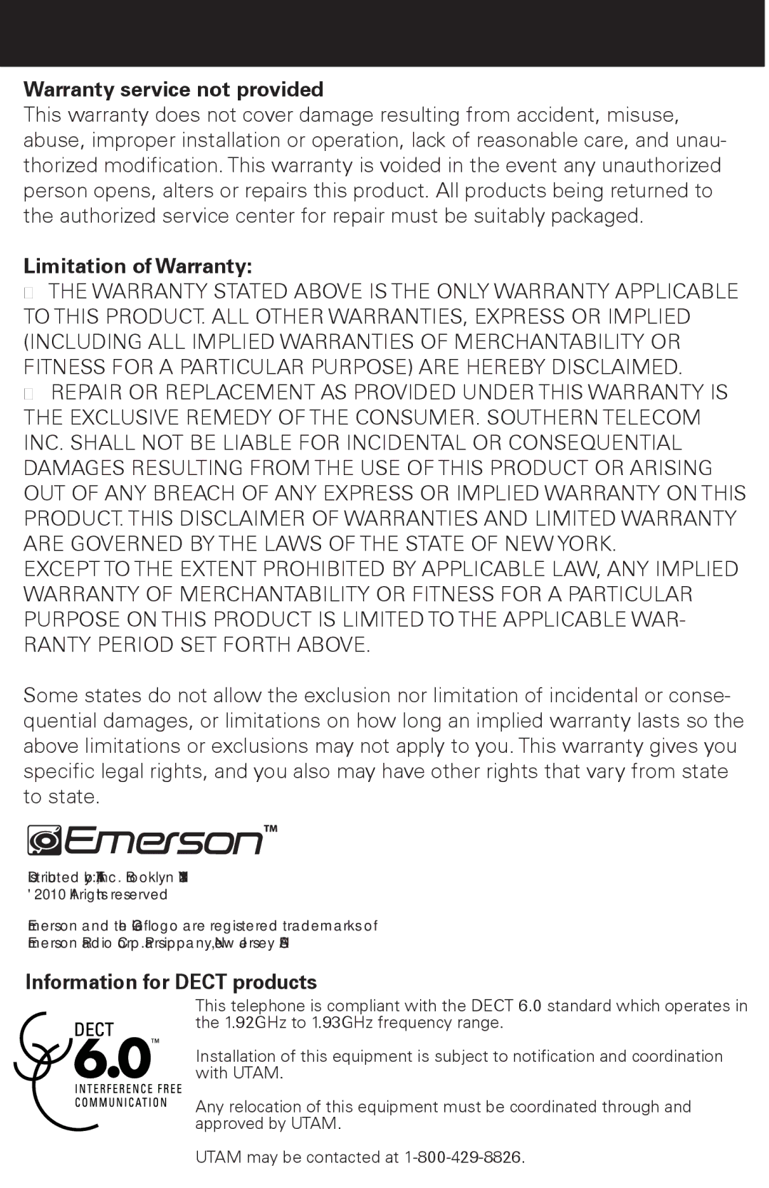 Emerson EM6120-2 manual Warranty service not provided 