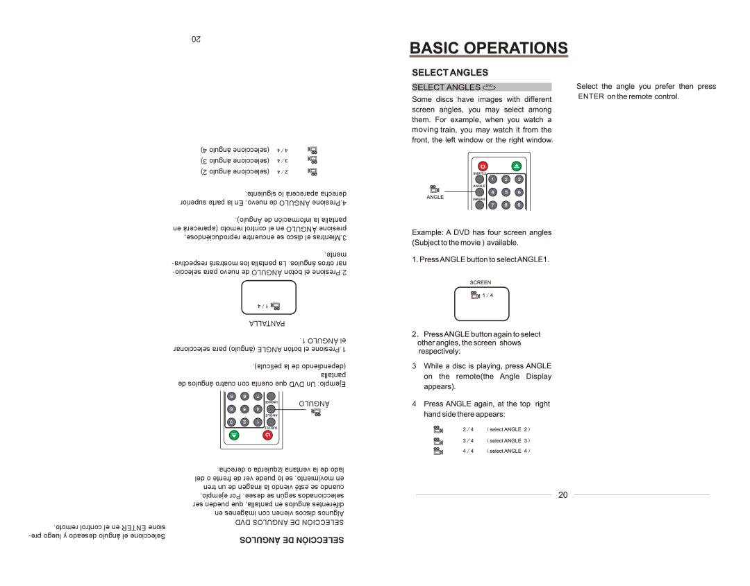 Emerson EMDVD75795 instruction manual Ángulos DE Selección, Pantalla 