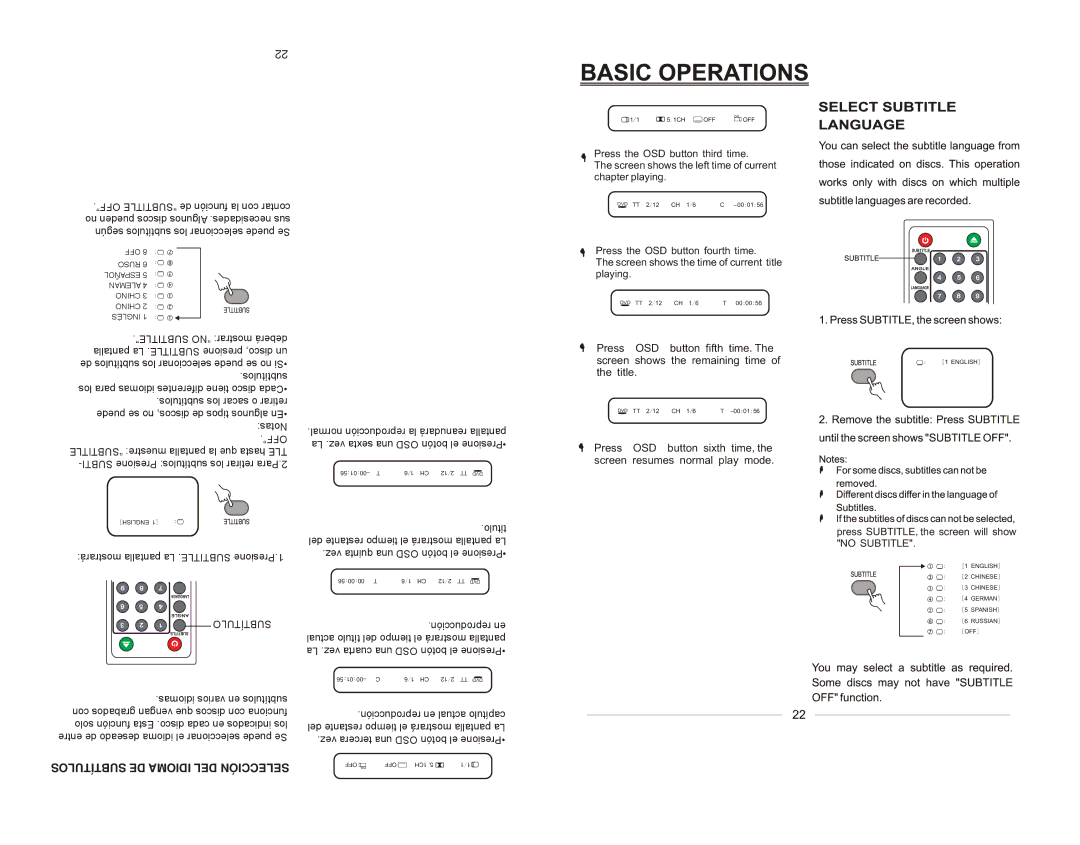 Emerson EMDVD75795 instruction manual Subtítulos DE Idioma DEL Selección 