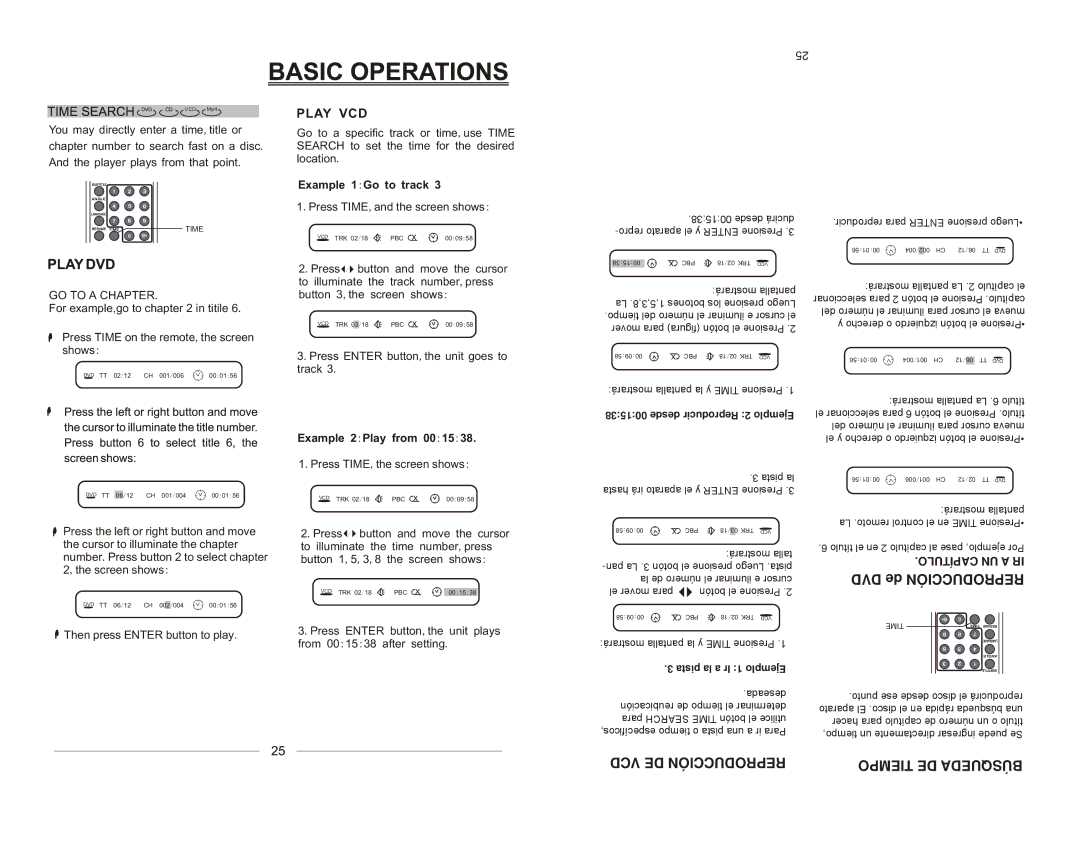 Emerson EMDVD75795 instruction manual VCD DE Reproducción, Tiempo DE Búsqueda, GO to a Chapter 