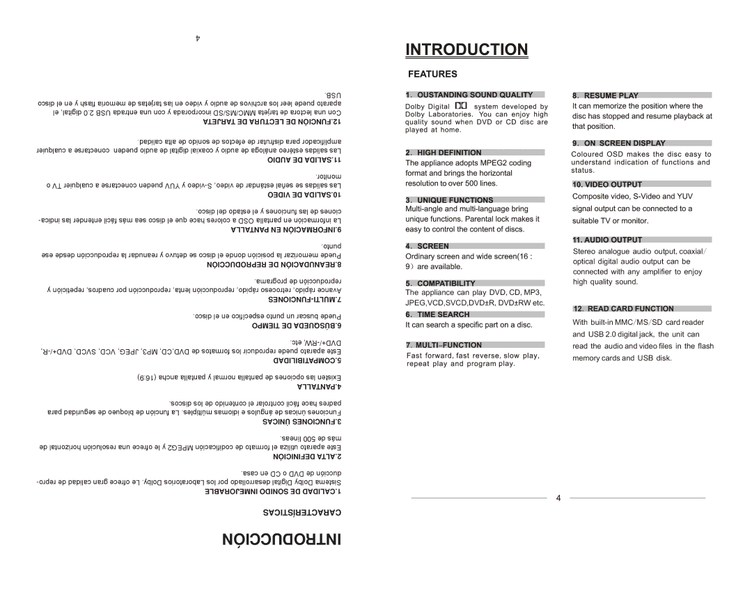 Emerson EMDVD75795 instruction manual Introducción, Características 