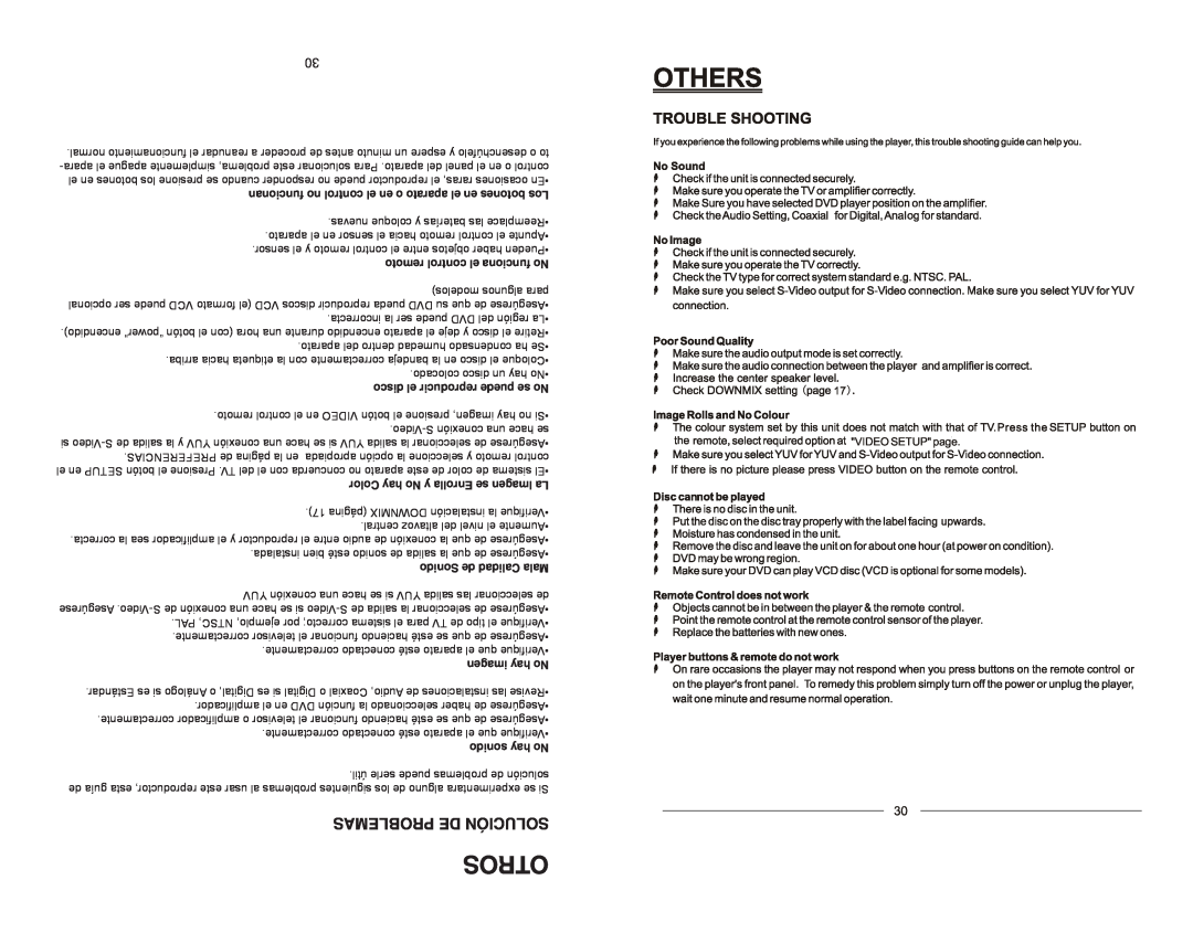 Emerson EMDVD75795 instruction manual Otros, Problemas De Solución 