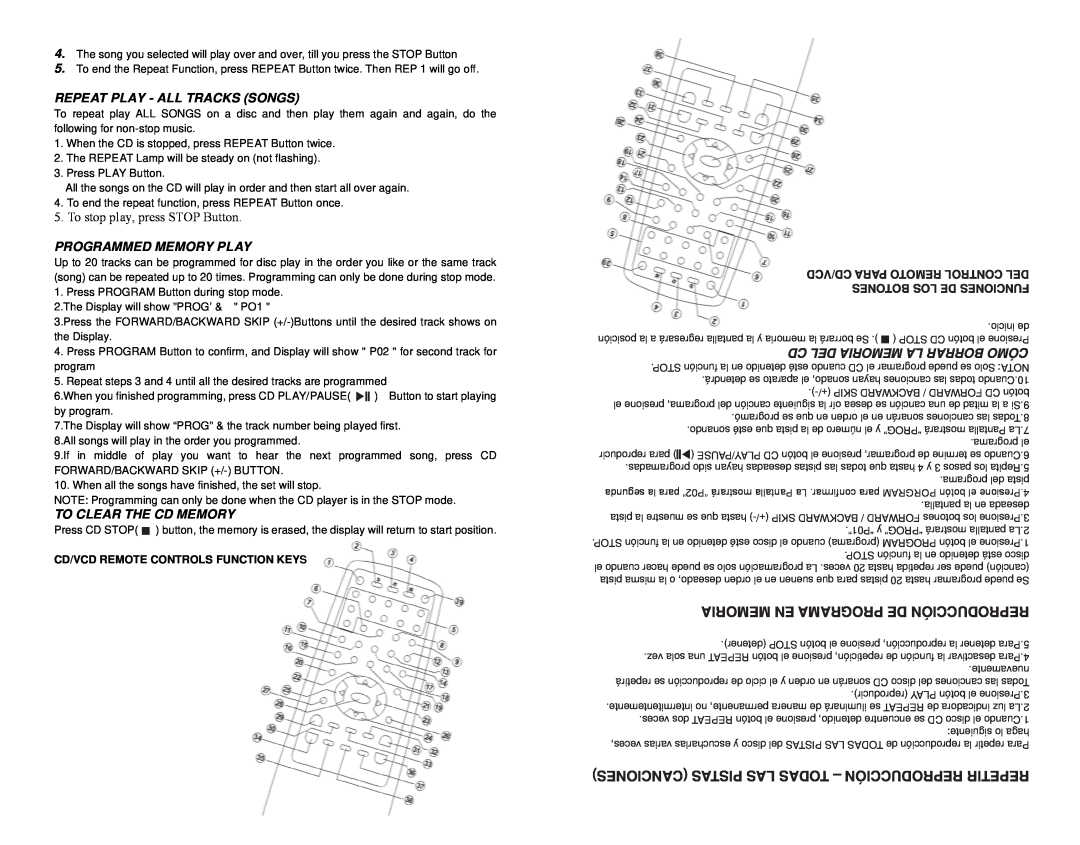 Emerson EMMC35881 instruction manual Canciones Pistas Las Todas - Reproducción Repetir, Memoria En Programa De Reproducción 