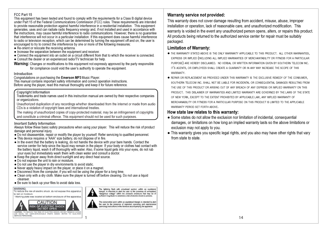 Emerson EMP212-2 manual Warranty service not provided, Limitation of Warranty, How state law relates to this warranty 