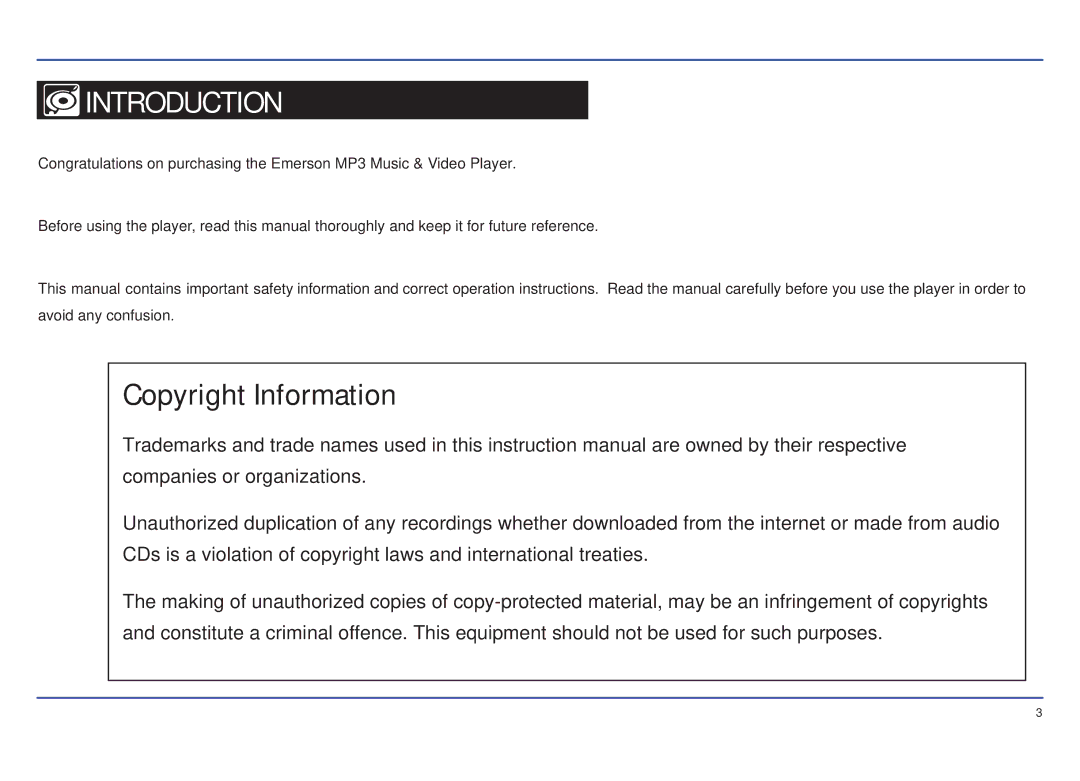 Emerson EMP414-4 manual Introduction, Copyright Information 