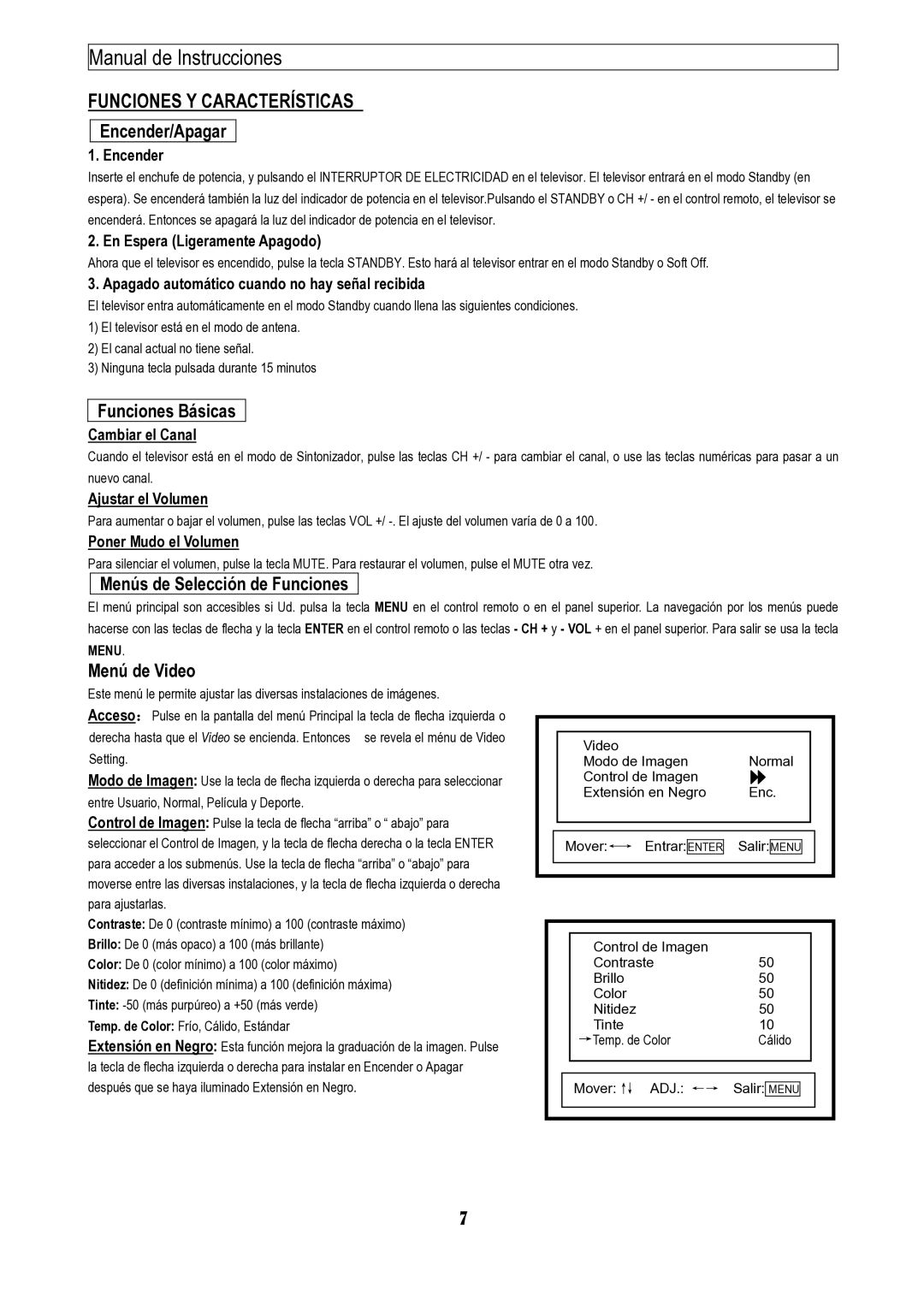 Emerson EMTV21785 manual Funciones Y Características, Encender/Apagar, Funciones Básicas, Menús de Selección de Funciones 