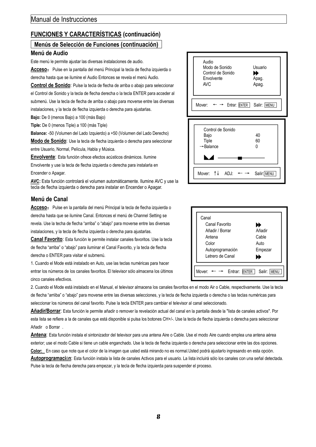 Emerson EMTV21785 manual 81&,216&$5$&75Ì67,&$6FRQWLQXDFLyQ, 0HQ~GH&DQDO   