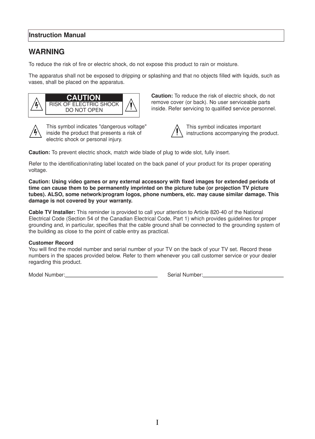 Emerson EMTV21785 manual Customer Record 