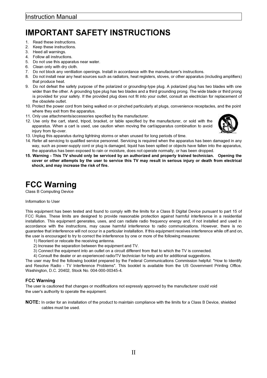 Emerson EMTV21785 manual Important Safety Instructions, FCC Warning 