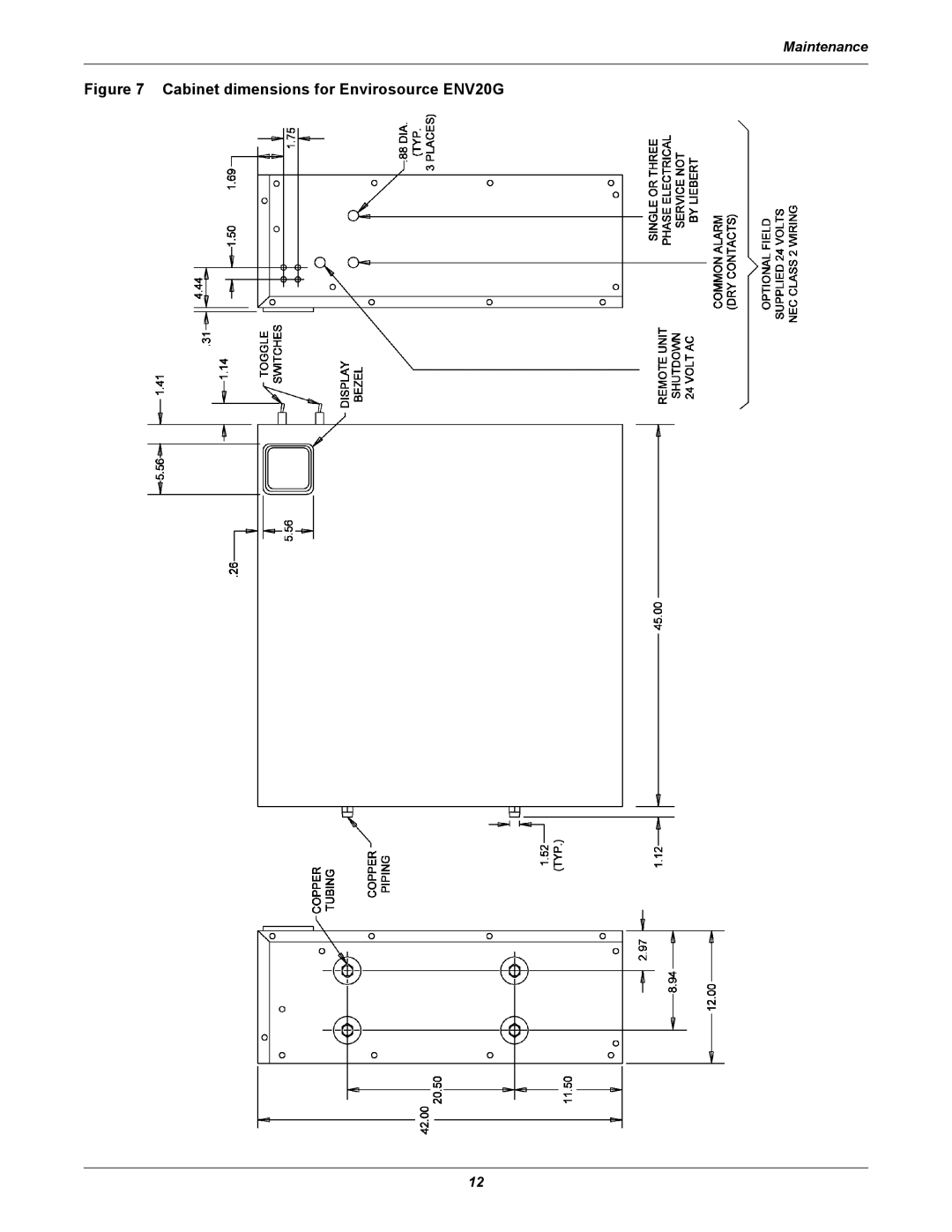 Emerson ENV10G, 1.5 TO 10 TONS, 60HZ user manual Cabinet dimensions for Envirosource ENV20G 