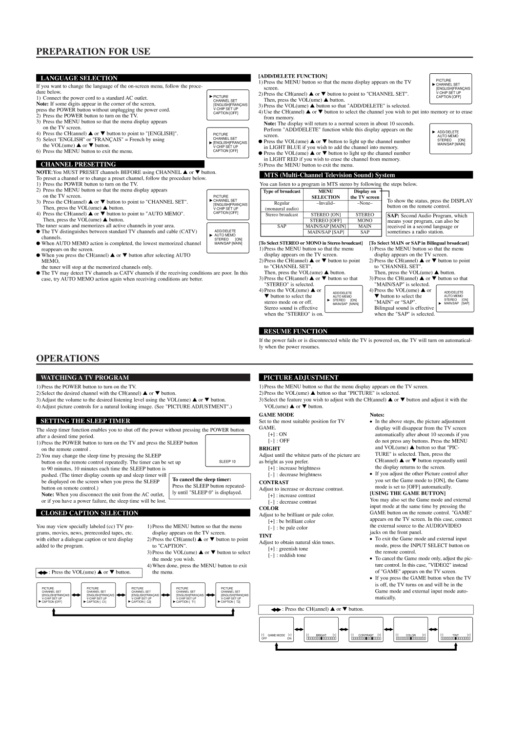 Emerson EPT427 owner manual Preparation for USE, Operations 