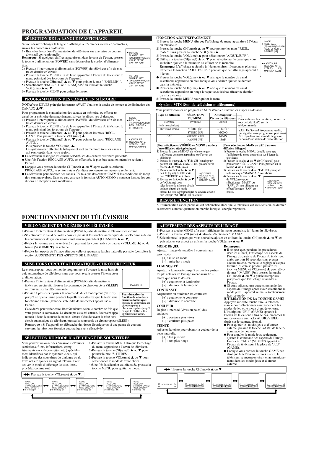 Emerson EPT427D owner manual Programmation DE L’APPAREIL, Fonctionnement DU Téléviseur 