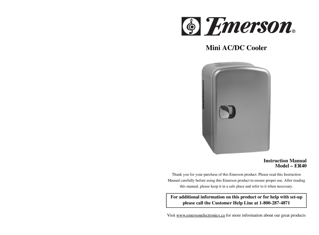 Emerson instruction manual Mini AC/DC Cooler, Model ER40 