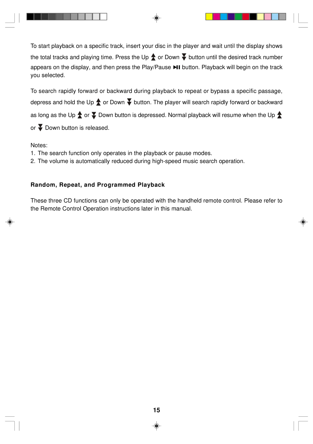 Emerson ES1 owner manual Random, Repeat, and Programmed Playback 