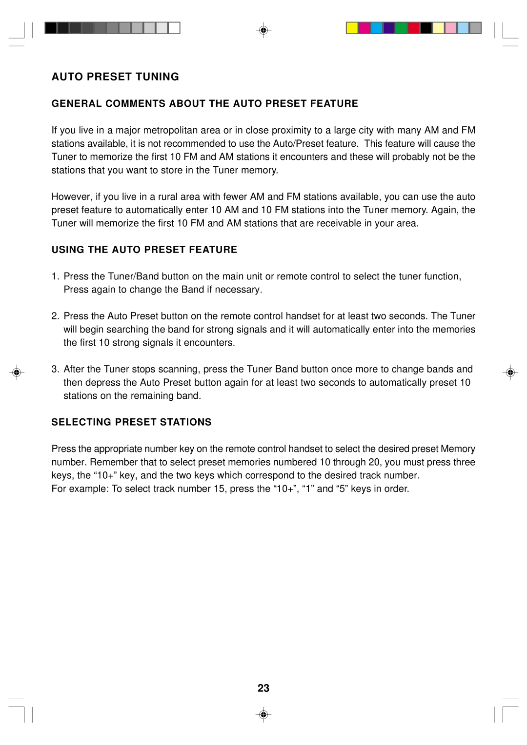 Emerson ES1 owner manual Auto Preset Tuning, General Comments about the Auto Preset Feature, Using the Auto Preset Feature 