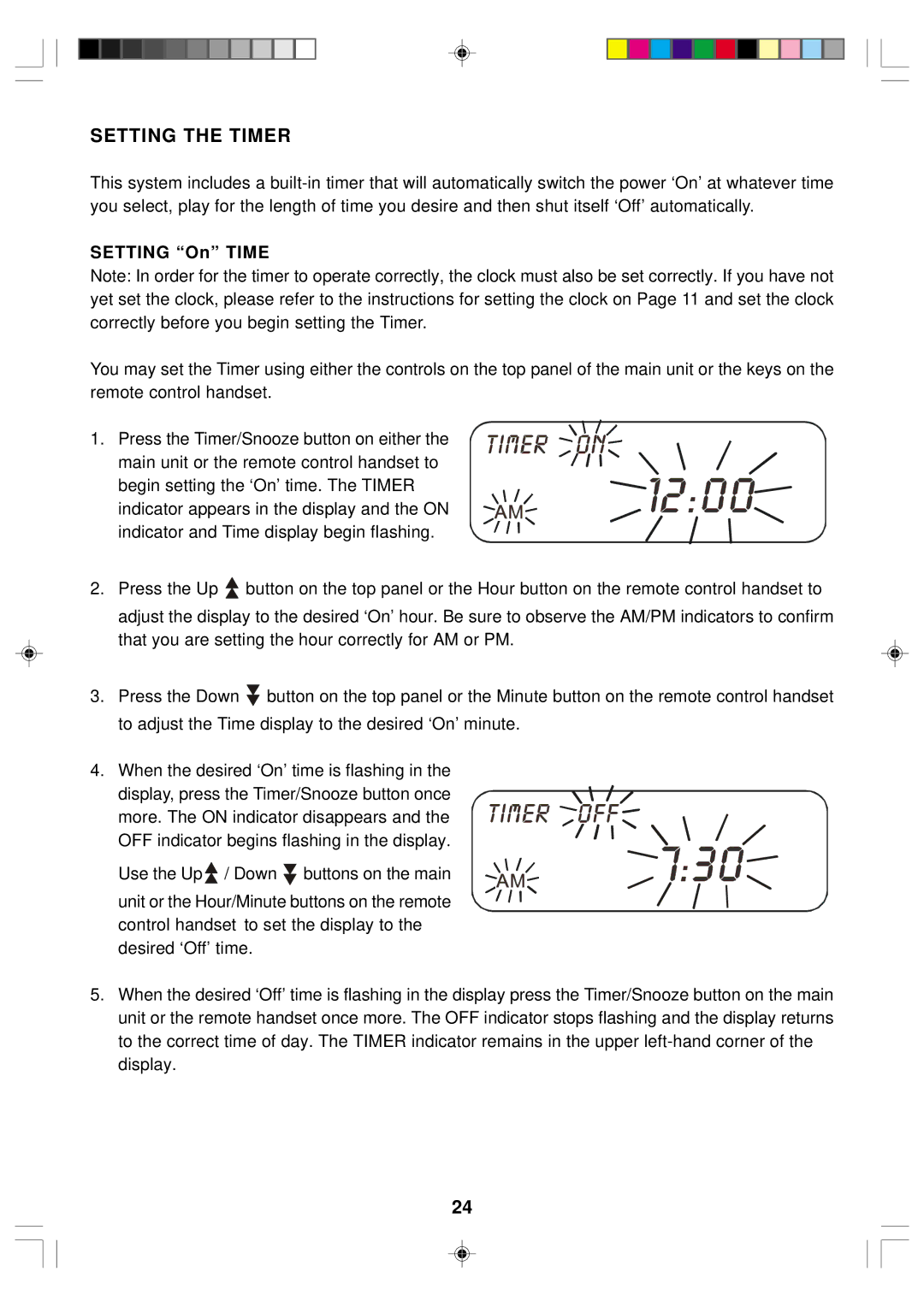 Emerson ES1 owner manual Setting the Timer, Setting On Time 